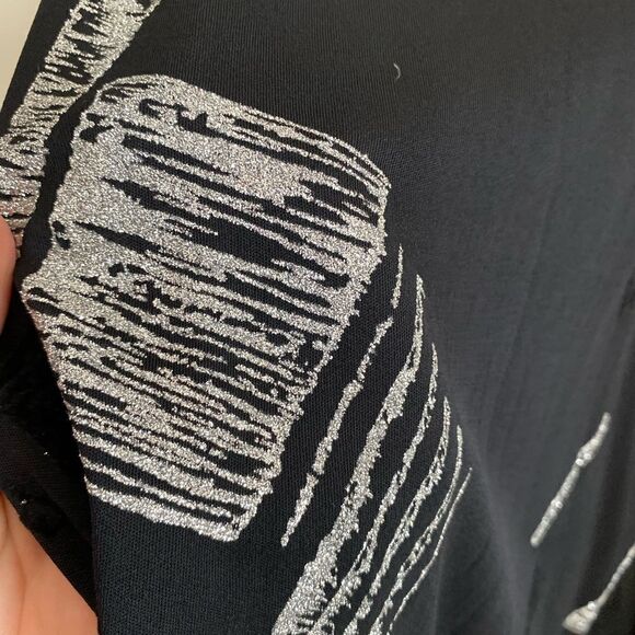 Vintage dance dress shirt black sheer silver sparkle design - Picture 6 of 7